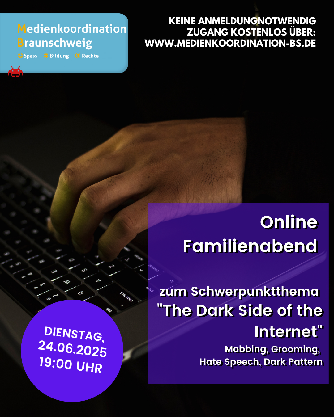 Flyer - Online-Familienabend am 24. Juni 2025: „The Dark Side of the Internet“